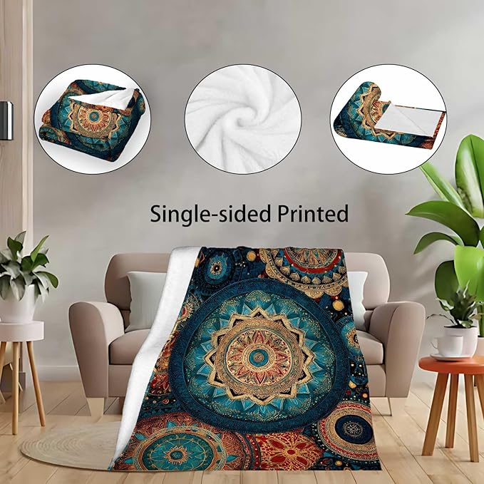 Bohemian Mandala 50"x60" Throw Blanket for Sofa & Bed | Artistic Home Decor, Machine - Washable | Stylish Gift for All Ages