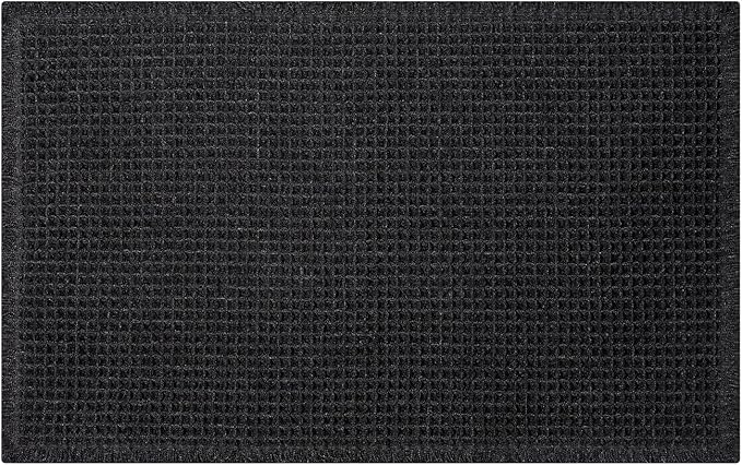 Black Bathroom Rug - Waffle Bath Mat Non Slip Washable, Super Absorbent & Quick Dry, Boho Bath Mat Farmhouse Bathroom Decor, 24'' x 36'', Black