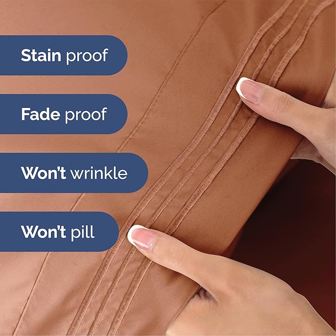Queen Size 4 Piece Sheet Set - Extra Soft, Breathable & Cooling Sheets - Hotel Luxury Durable Bed Sheets for Women & Men - Deep Pockets, Easy-Fit & Wrinkle-Free Sheets - Warm Peach Oeko-Tex Bed Sheets