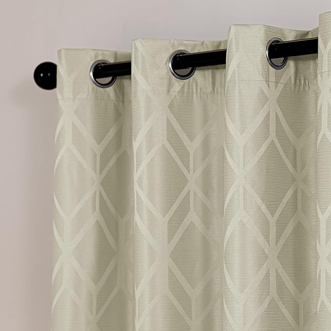 Amazon Basics Jacquard 2-Piece 100% Blackout Curtains, Living Room and Bedroom Drapes, Thermal Insulated Window Treatment, 42"x72", Beige