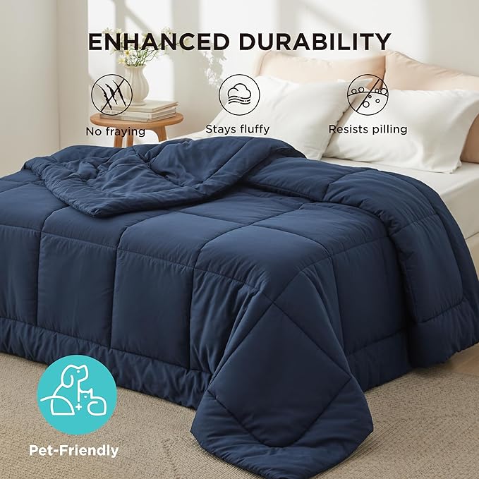 Bedsure Comforter Duvet Insert - Quilted Comforters King Size, All Season Duvet, GentleSoft Down Alternative Bedding, with 8 Tabs, Gifts for Women/Men, Navy Blue, King 90 x 102 Inches