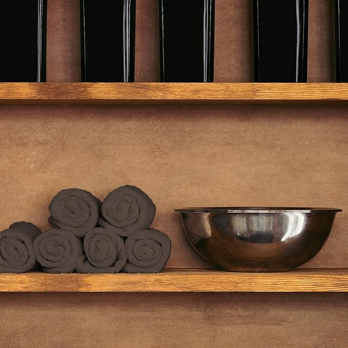 Arkwright Bleach Proof Salon Towels - Pack of 12 - Highly Absorbent, 100% Cotton, Quick Dry Spa Face Towel for Hair Stylist, Barber, Pedicure, and Esthetician, 16 x 28 in, Brown