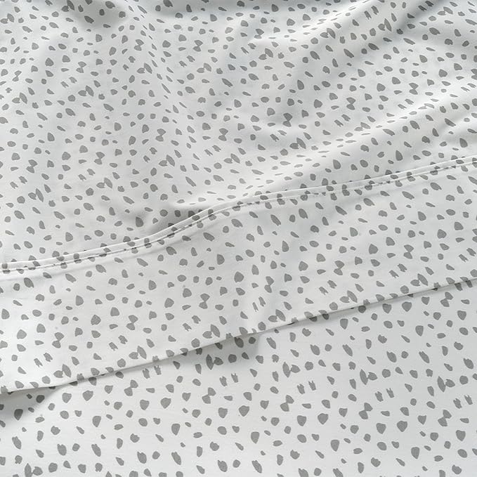LANE LINEN King Size Sheets – 450 Thread Count Long-Staple 100% Cotton King Bed Sheets, Sustainably Produced & Oeko-Tex Certified, Soft Silky Sateen Finish, 15" Deep Pocket Fitted Sheet – Misty Dot