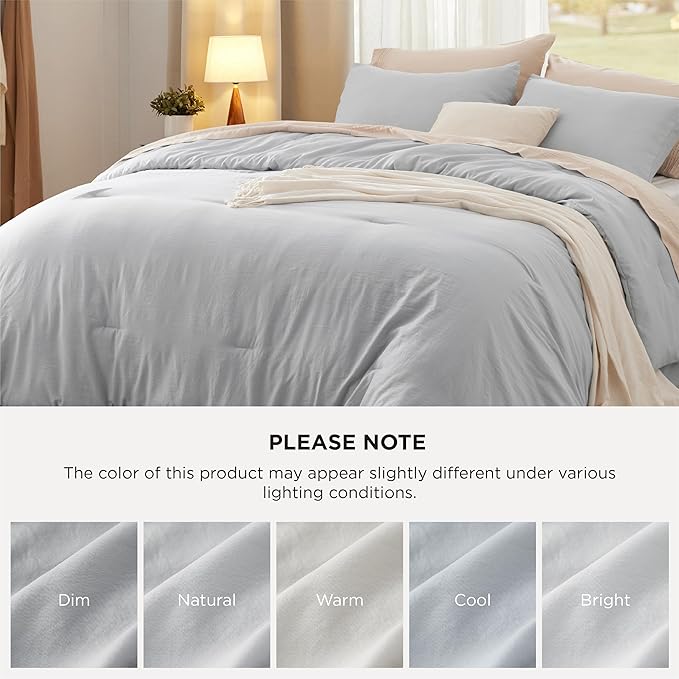 Bedsure King Size Comforter Set, Light Grey Soft Prewashed Bedding for All Seasons, 3 Pieces GentleSoft™ Warm Down Alternative Bed Set, 1 Lightweight Comforter (104"x90") and 2 Pillowcases (20"x36")
