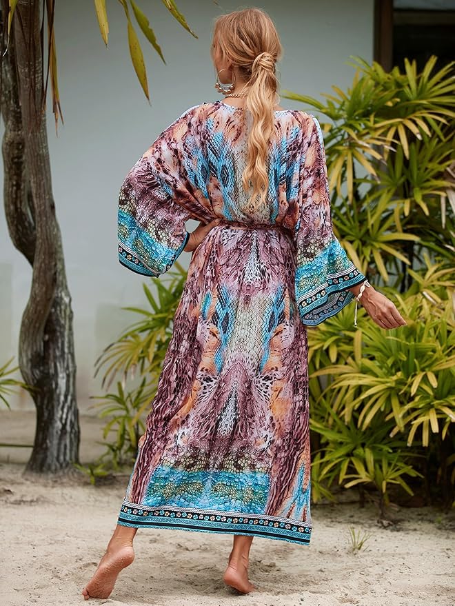 Women Casual Open Front Lightweight Cardigan Long Beach Kimono Cover Up