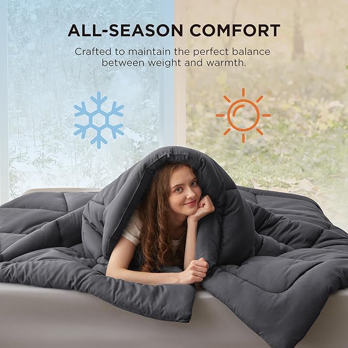 Bedsure Comforter Duvet Insert - Quilted Comforters Oversize Queen Size, All Season Duvet, GentleSoft Down Alternative Bedding, with 8 Tabs, Gifts for Women/Men, Grey, Oversize Queen 98 x 98 Inches