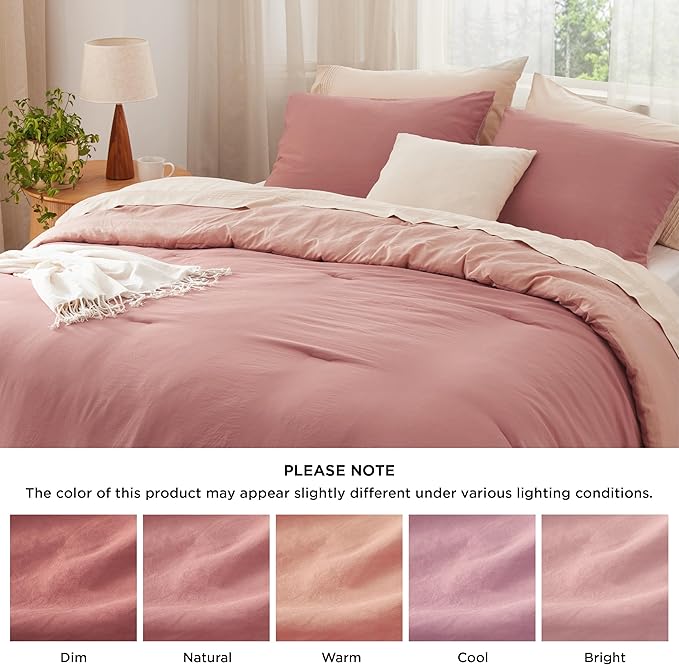 Bedsure King Size Comforter Set, Reversible Pink Clay Soft Prewashed Bedding for All Seasons, 3 Pieces Warm Down Alternative Bed Set, 1 Lightweight Comforter (104"x90") and 2 Pillowcases (20"x36")