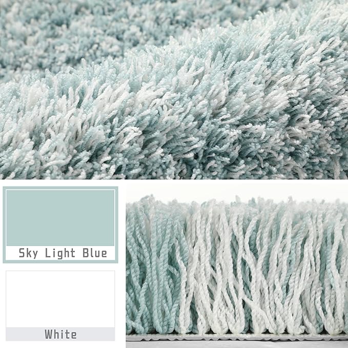 Yimobra Bathroom Rugs Non Slip Washable, Ultra Soft and Water Absorbent Bath Mats, Plush Fluffy Shower Mat Outside, Microfiber Thick Matts for Bathroom Floor/Sink, 24x17, Sky Light Blue and White