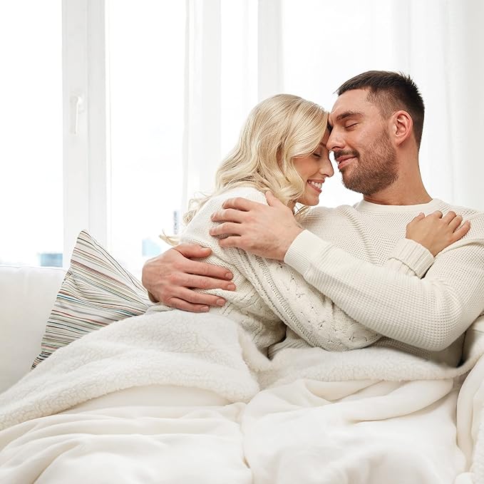 Bedsure GentleSoft Sherpa Fleece Blankets Queen Size for Bed - Thick and Warm Throw for Women and Men, Soft Fuzzy Plush Queen Blanket for Winter, Cream, 90x90 Inches