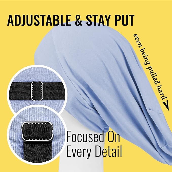 Satin Lined Sleep Cap Bonnet for Curly Hair and Braids, Stay On All Night Hair Wrap with Adjustable Strap for Women and Men, Light Blue, Pack of 1