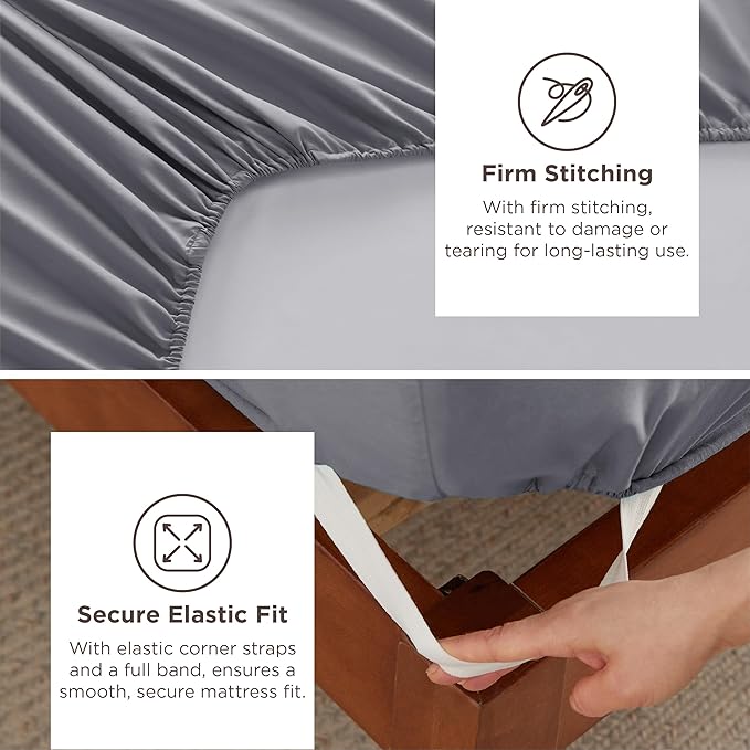 Bedsure Deep Pocket King Sheet Set - Fits Mattresses Up to 21 Inches Thick - 4 Piece GentleSoft Bed Sheets, Moisture Wicking, Soft & Cooling Bedsheet & Pillowcases, Easy & Secure Fit, Grey