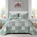 Mybedsoul Green Quilt Set Twin Size, 2 Pieces Plaid Floral Bedspread Set Patchwork Reversible Bedding Set Microfiber Lightweight Bedspread Coverlet Set for All Season 68"x86"