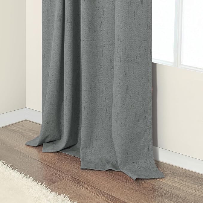 Thick Blackout Curtains for Living Room 2 Panels Set 90 Inches Long Faux Linen Grey Room Darkening Curtains for Bedroom Heavy Deadening Soundproof Drape for Window Doorway 90 Length Charcoal Dark Gray