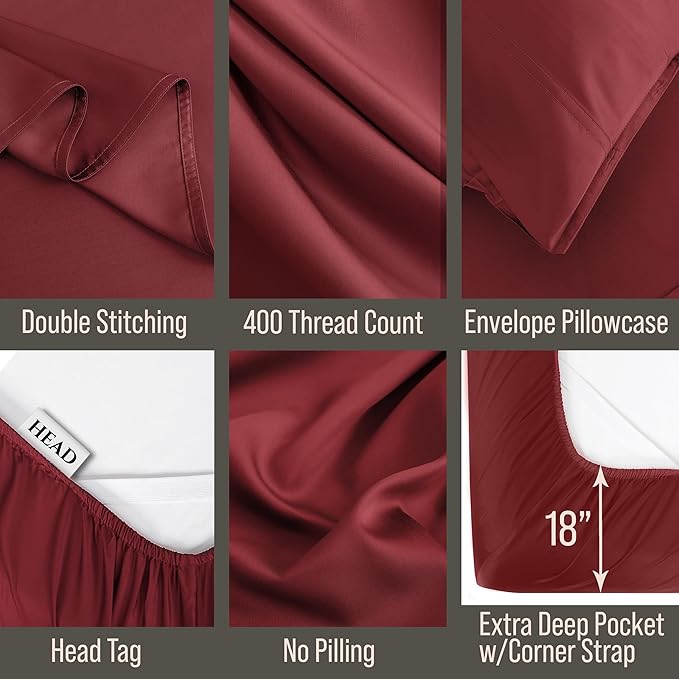 Bella Coterie Luxury Bamboo Viscose Split King Size Sheet Set | 2 Fitted Sheets for Sleep Number & Adjustable Beds | 100% Organically Grown | Cooling & Ultra Soft | 18” Deep Pocket [Merlot]