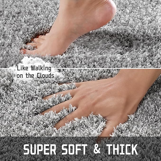 Yimobra Bathroom Rugs Non Slip Washable 36x24, Ultra Soft and Water Absorbent Bath Mats, Plush Fluffy Shower Mat Outside, Luxury Microfiber Thick Matts for Bathroom Floor/Tub, Light Gray and White