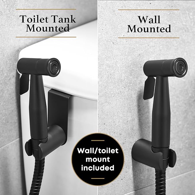 Purrfectzone Bidet, Stainless Steel Jet Spray for Toilet, Wall-Mounted - Matte Black