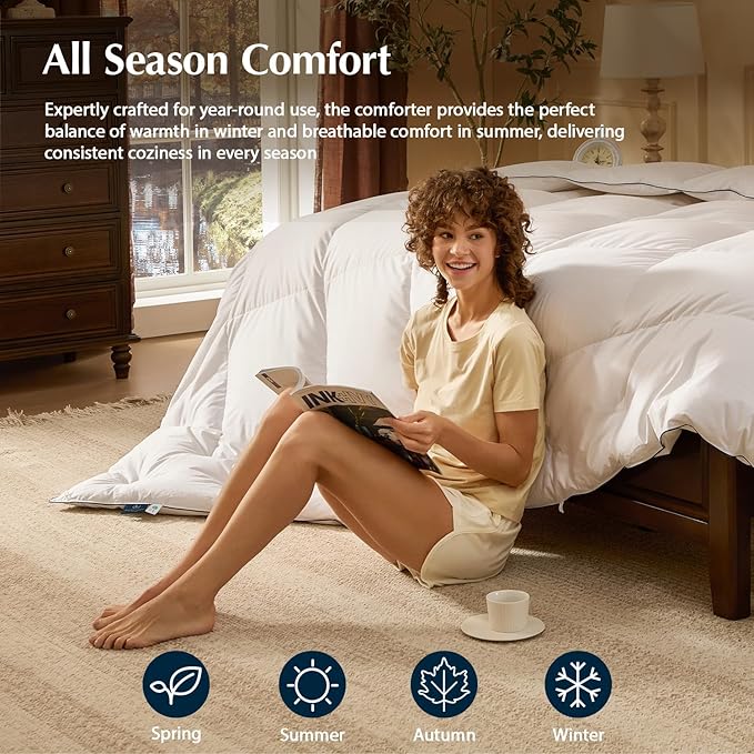 Pacific Coast Down Comforters Twin Size, 100% Cotton Duvet Insert, Extra Fluffy White Comforter, Ultra-Soft, Breathable, All Season Hotel Luxury Bedding Comforters, 8 Corner & Center Loops (68"x90")