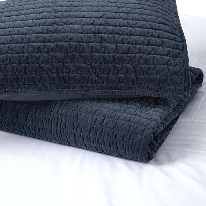 Elegant Life Home Reversible Royal Cotton Velvet Pic-Stitch Bedding Quilt - Queen Quilt - 88" x 92", Dusty Blue