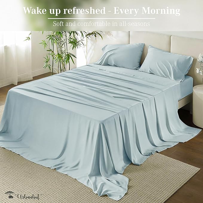 URBANHUT 1000 Thread Count California King Sheet Set Egyptian Cotton, Long Staple Soft & Breathable, 4 Pc Bed Sheet Sets, Luxury Hotel Sateen Sheets Fits 16" Deep Pocket - Light Blue