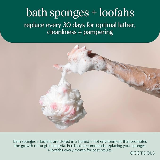 EcoTools Lathering EcoPouf, Loofah Infused with Mini Sponges, Provides Rich Lather, Recycled Netting, Gentle Exfoliation in Bath Or Shower, Pouf Removes Dead Skin, Cruelty-Free, 1 Count