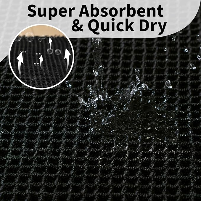 Black Bathroom Rug - Waffle Bath Mat Non Slip Washable, Super Absorbent & Quick Dry, Boho Bath Mat Farmhouse Bathroom Decor, 24'' x 36'', Black