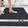 MAYSHINE Plush Shaggy Chenille Bath Mat | Extra Soft, Super Absorbent, Non-Slip Bathroom Rug | Fluffy Microfiber, Area Rug Sets for Bathroom Floor, Kitchen, Living Room | 47"x27" | Black