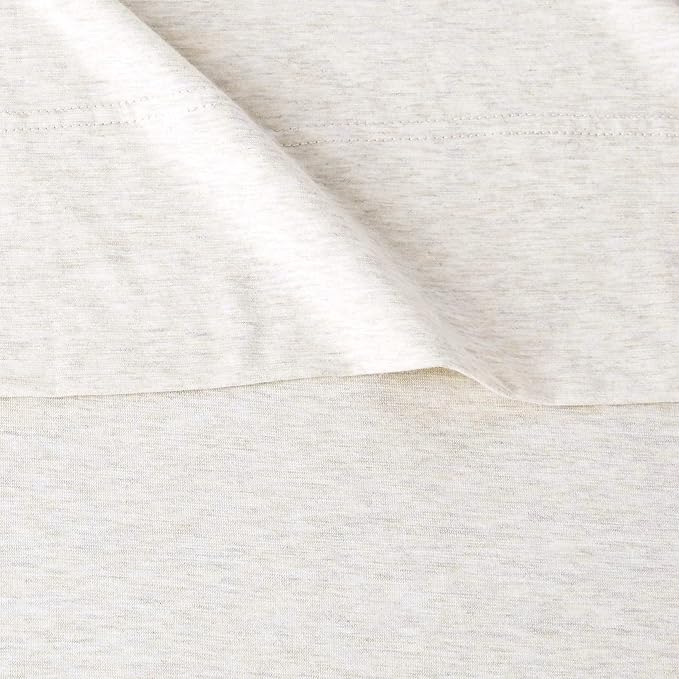 Amazon Basics 3 Piece Bed Sheet Set, 100% Cotton Jersey, Includes Super Soft, Flat and Fitted Sheets, Pillowcase, Twin, Oatmeal, Solid