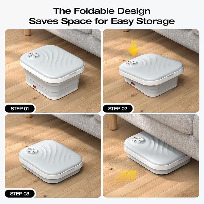 Collapasible Foot Spa Bath Massager with Heat, Pedicure Foot Spa with Bubbles, Temperature Control, Foot Soaking Tub for Home, Office, Foot Soaker Gift for Men and Women