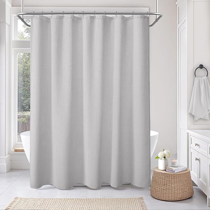 Waffle Weave Shower Curtain - Light Grey Cotton Fabric Texture Heavyweight Shower Curtain for Bathroom,Washable,72Wx75L