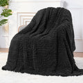 Sherpa Fleece Adult Weighted Blanket Great for Sleep, 15 lbs Dual Sided Soft Fuzzy Heavy Blankets for Couch Bed Sofa, Cozy Warm Fluffy Arched Jacquard Throw for Winter (Black, 48" x 72", 15 Pounds)