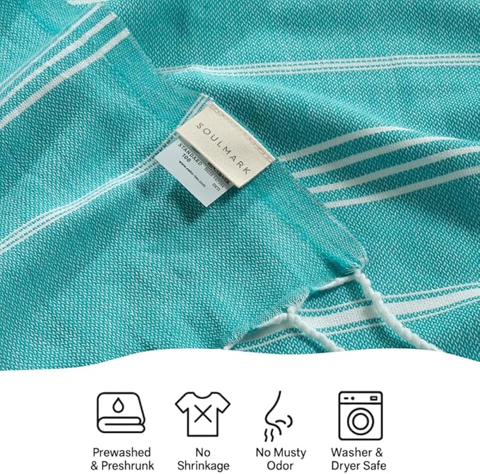 SOULMARK 100% Cotton Turkish Beach Towel with Bag - 38"x71" - 2 Pack - Made in Green & Oeko TEX Certified - Pre-Washed & Sand Free - Quick Dry and Lightweight for Travel - Made in Turkey - Mint Green