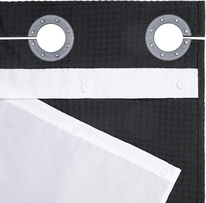 River Dream Extra-Long Waffle Weave Shower Curtain with Snap-in Liner,Cotton Blend Fabric Heavy Duty,No Hooks Needed Shower Curtain for Bathroom,Hotel Quality Shower Curtain Set, Black,71x86 inches