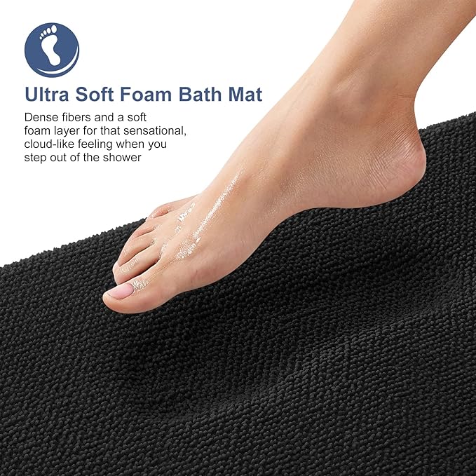OLANLY Thick Memory Foam Bath Mat Rug 47x24, Extra Soft Absorbent Bathroom Rug, Quick Dry Bath Mats, Non-Slip, Machine Washable Carpet for Bathroom, Tub and Shower, Home Decor Accessories, Black