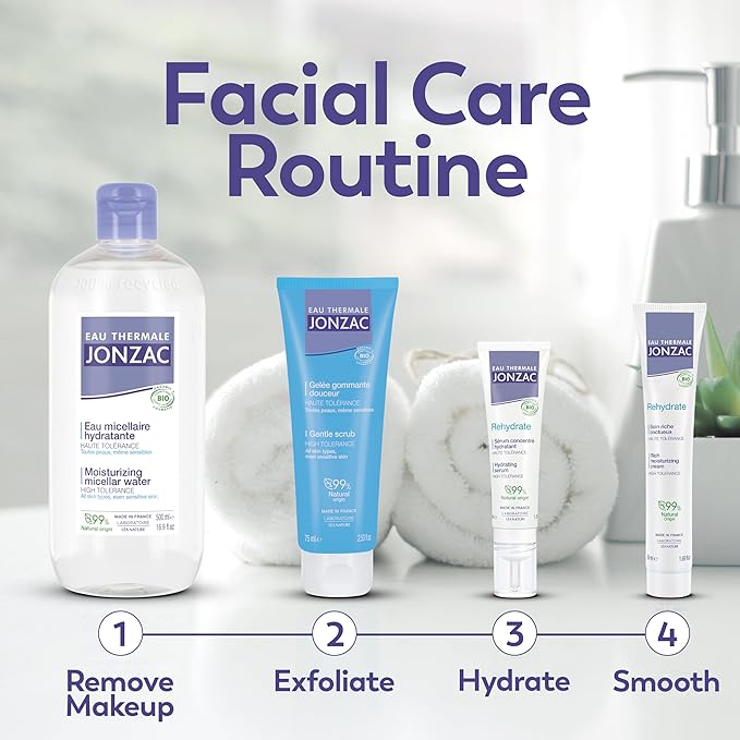 Eau Thermale Jonzac Organic Gentle Face Scrub with Perlite Beads – Smooth Radiant Complexion – Sensitive Skin Approved – Dermatologically Tested – Vegan Formula – 2.54 Fl Oz