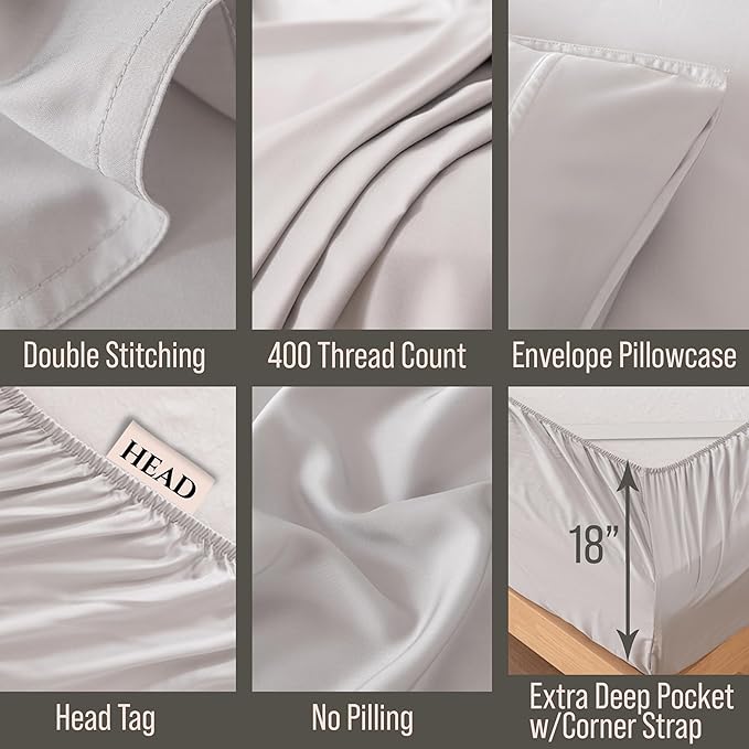 Bella Coterie Luxury Bamboo Viscose Cal King Size Sheet Set | 100% Organically Grown | Ultra Soft | Cooling for Hot Sleepers | 18" Deep Pocket [Grey Mist]