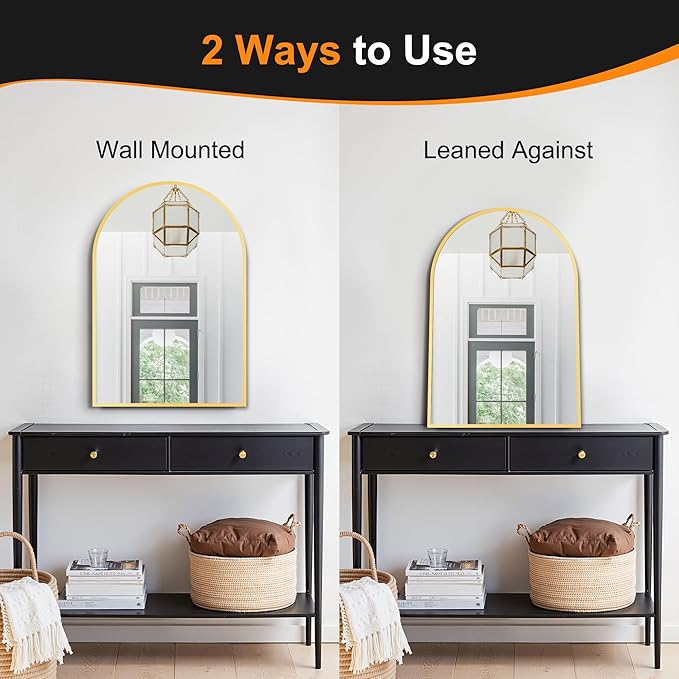 Delma Arched Bathroom Mirror, 20"x30" Wall Mounted Vanity Mirror for Bedroom, Living Room and Entryway, Gold