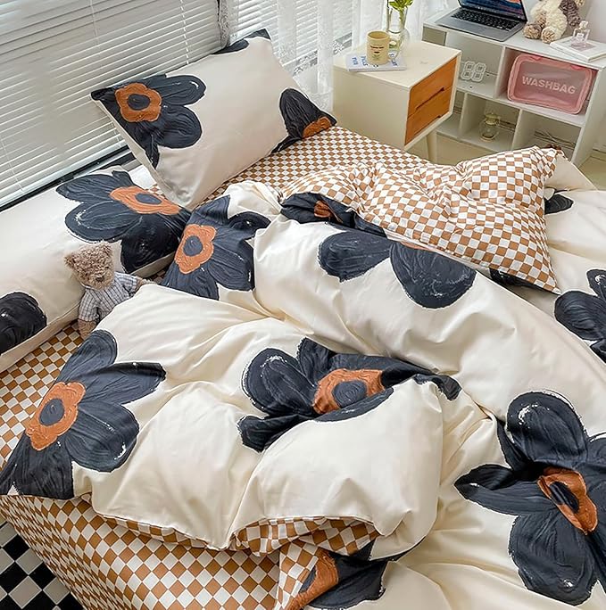 Cottonight Black and White Floral Comforter Twin Big Flower Chic Bedding Boho Modern Elegant Breathable Quilts Blankets Lightweight Comforter Set with 2 Pillowcases