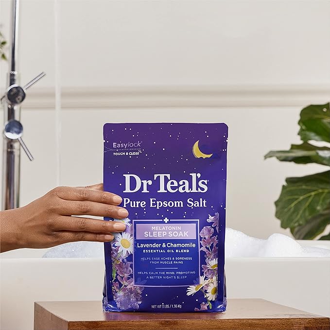 Dr Teal's Pure Epsom Salt Soak, Sleep Blend with Melatonin, Lavender & Chamomile Essential Oils, 3 lbs