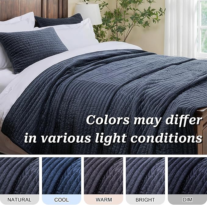 Elegant Life Home Reversible Royal Cotton Velvet Pic-Stitch Bedding Quilt - Queen Quilt - 88" x 92", Dusty Blue
