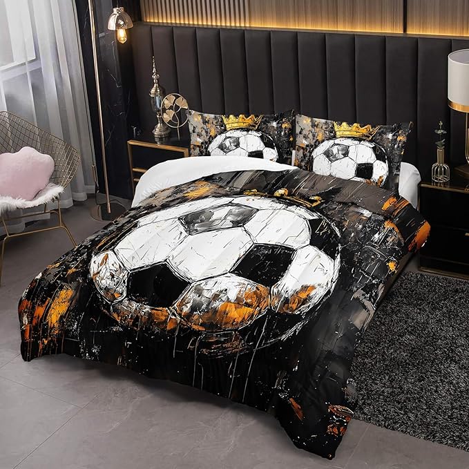 Soccer Ball Comforter Set Twin for Boy，Sport Theme Twin Bedding Sets for Boys，with 1 Comforter with 2 Pillow Case，Soccer Themed Bedroom Decor for Boys