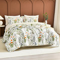 Lady Ann 100% Cotton Floral King Quilt Set - Yellow Flowers & Leaves Pattern Plant Botanical Printed Quilted Bedding, 3 Pcs Lightweight Extra Soft King Bedspread Coverlet Set for All Season