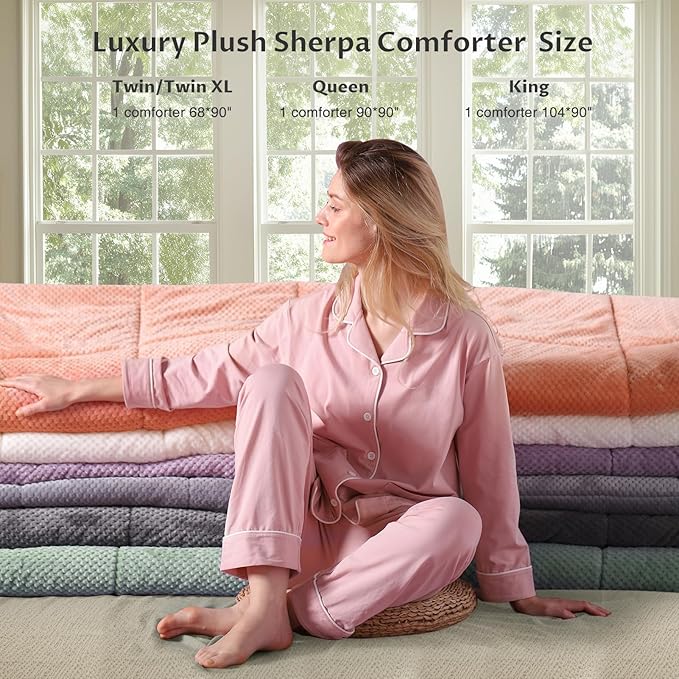 KASENTEX Super Ultra Soft Luxury Plush Sherpa All Season Comforter King Size, Cozy Reversible Faux Fur Machine Washable Bedding, Cloud Blue