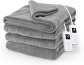 Sunbeam Electric Royal Luxe Microplush Heated Blanket, 12 Heat Settings, 12-Hour Auto Shut-Off, Fast Heating, Warm & Cozy, Machine Washable, Dove Gray Color, Queen (90" x 84")