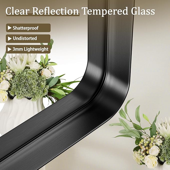 VooBang Bathroom Mirror 30x56 inch, Black Gorgeous Deep Frame Wall Mirror with Shatterproof Tempered Glass, Modern Bathroom Vanity Mirror for Over Sink Hanging Horizontal or Vertical, Black