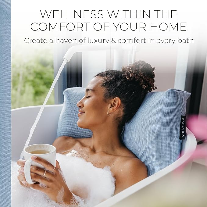 BADESOFA® Luxury Bath Pillow Set 2-Piece – Large Back Pillow & Foot Pillow for Tub – Spa-Grade Comfort for Head, Neck, Back & Feet – Quick Drying Bathtub Cushion Set in Blue