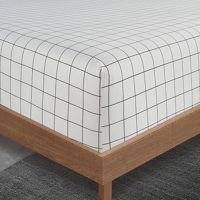 Lane Linen Split King Sheets Sets for Adjustable Bed – 450 Thread Count 100% Cotton Bedsheets, Sateen Sheets, 15” Deep Pocket Fully Elasticized Fitted Sheet, Luxury Sheet & Pillowcase Sets, Windowpane