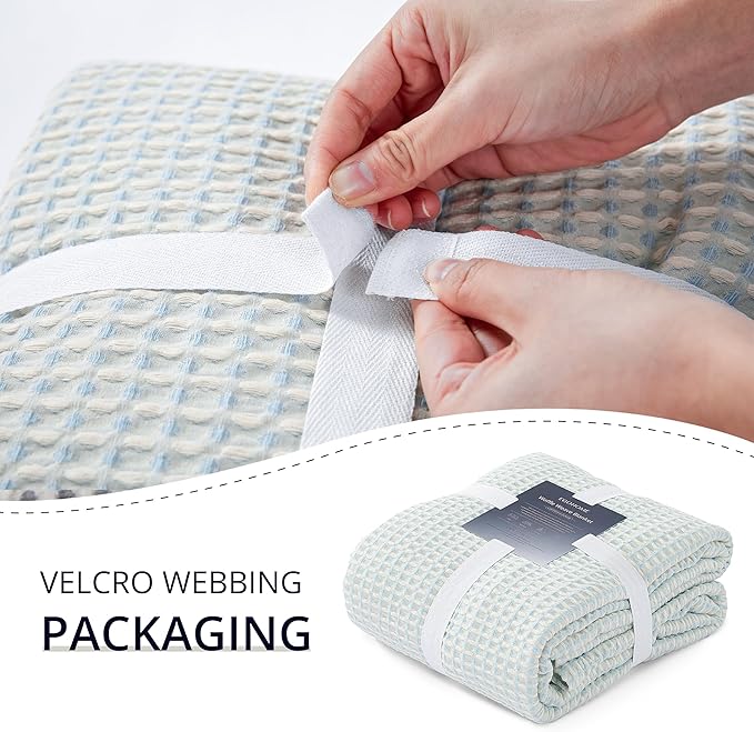 EGOHOME 100% Cotton Waffle Blanket Twin Size for Bed-Breathable and Lightweight,Soft Dual-Tone Textured Jacquard Waffle Weave Blankets for All-Seasons,Angel Falls Blue,60 x 80 Inches