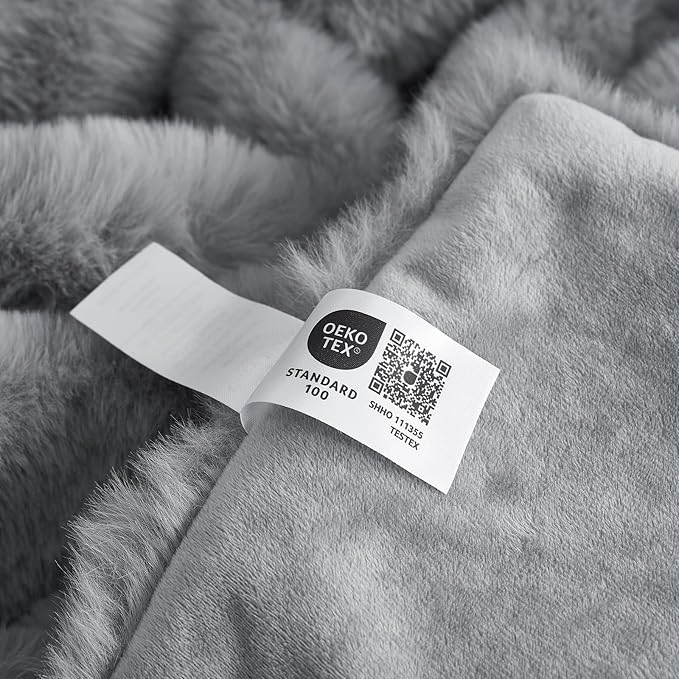 Cozy Bliss Faux Fur Throw Blanket for Couch, Fuzzy Soft Plush Thick Bubble Blanket for Sofa Bedroom Living Room, 90 * 90 Inches Light Grey