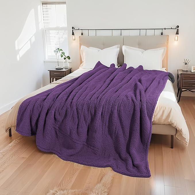 Electric Heated Blanket 6 Heating Settings & 10H Auto Off Full 72×84 Double Sided Plush Sherpa Ultra-Soft Warm Thick, Machine Washable, Fast Heating, Home Office, Dark Purple