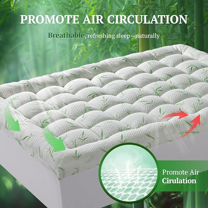 Mattress Topper Super Queen Size,Viscose Made from Bamboo Pillow Top Mattress Topper,1200 GSM Cooling Mattress Pad,2In Extra Thick Pillow Top for Back Pain with 8"-18" Deep Pocket(60"x75")